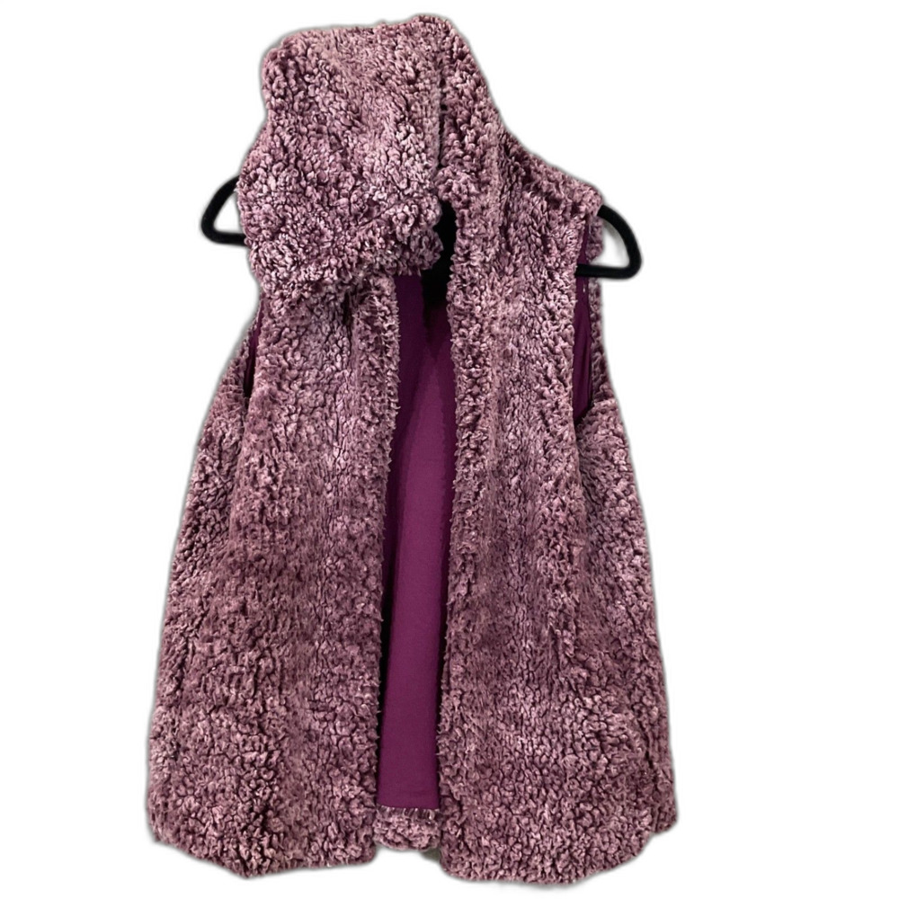 Altar’d State Fuzzy Hooded Flight Vest women’s L purple Packable Outdoor cozy